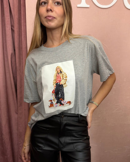 Polera gris dog mom