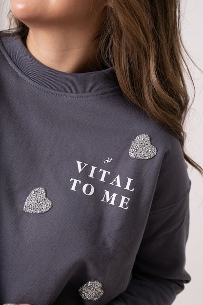 Poleron Vital Gris con Shinny hearts 🌟🪩