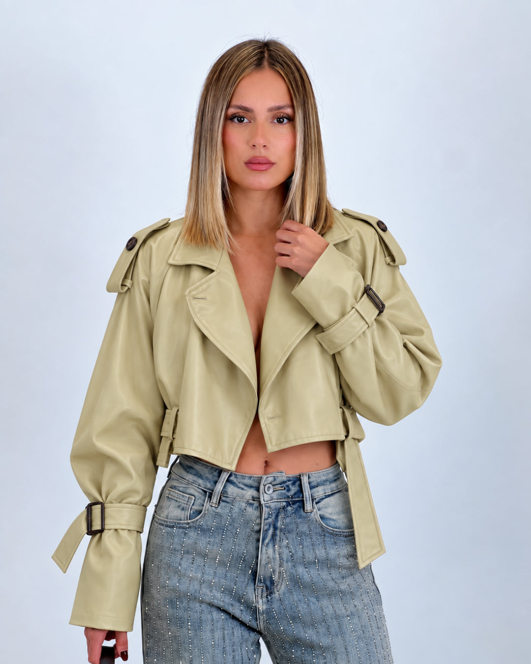 Trench crop ecocuero beige