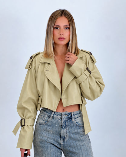 Trench crop ecocuero beige