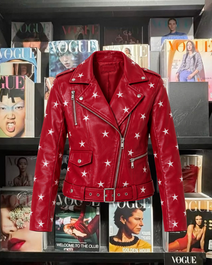 Chaqueta ecocuero stars red
