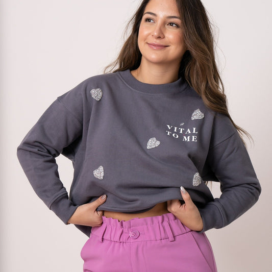 Poleron Vital Gris con Shinny hearts 🌟🪩