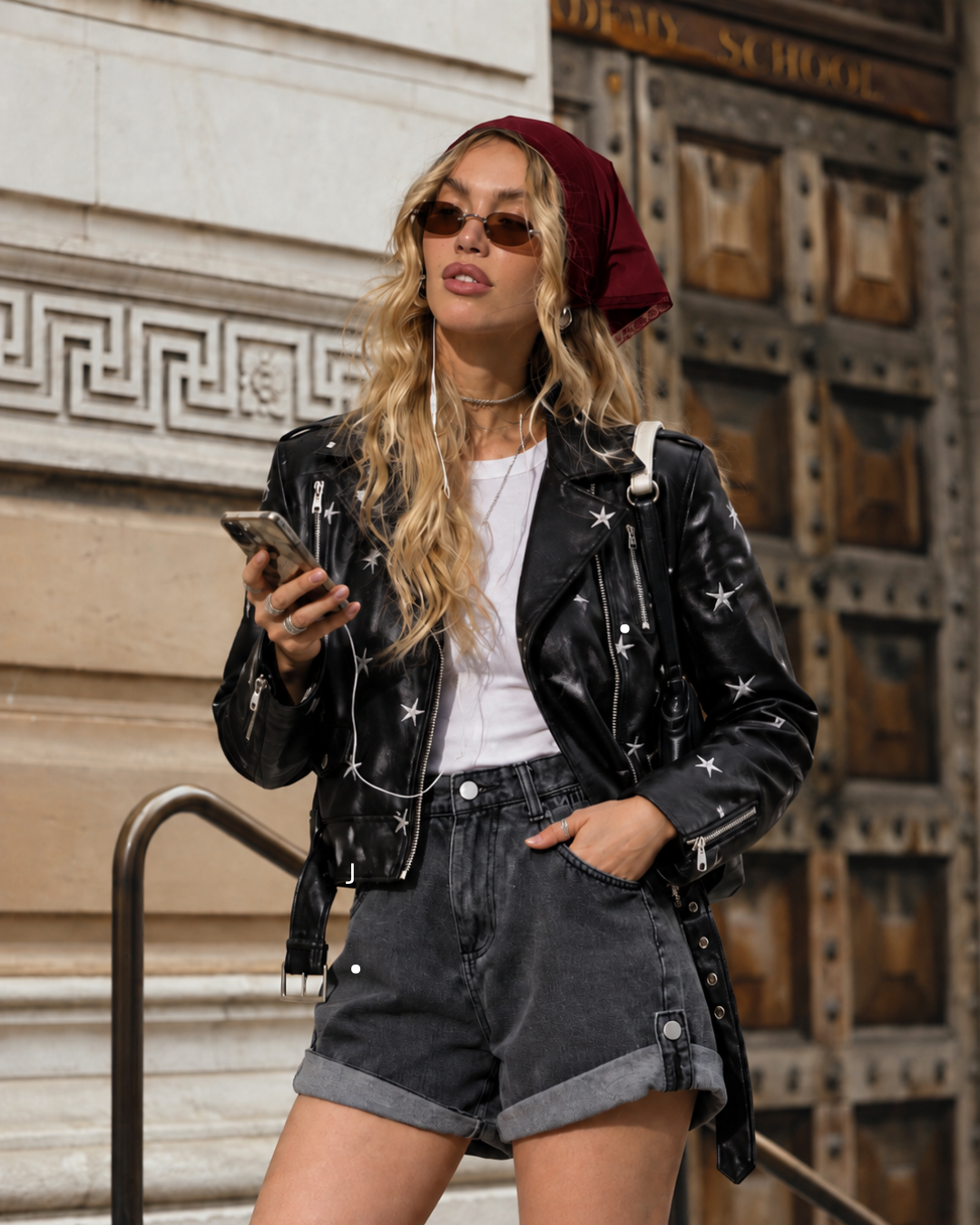 Chaqueta ecocuero stars black