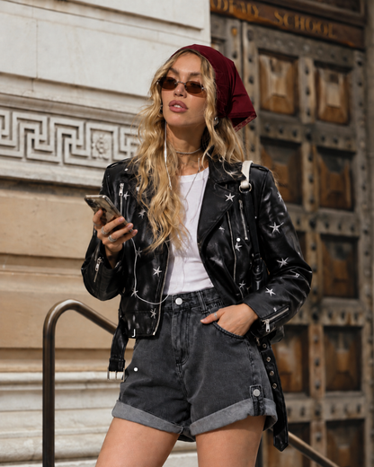Chaqueta ecocuero stars black