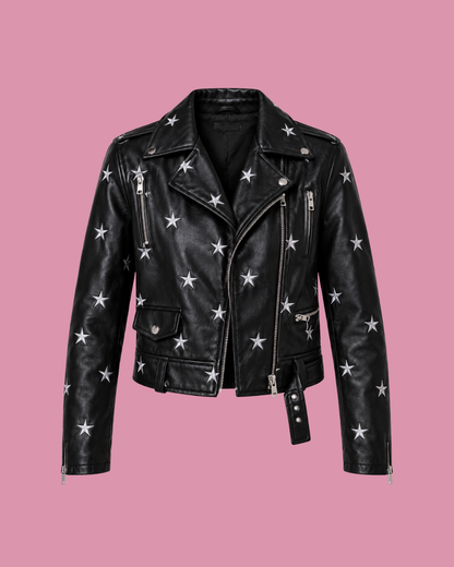 Chaqueta ecocuero stars black