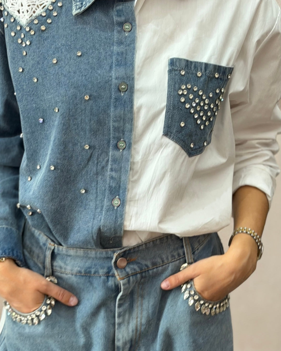 Camisa DENIM/WHITE brillos