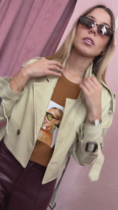Trench crop ecocuero beige